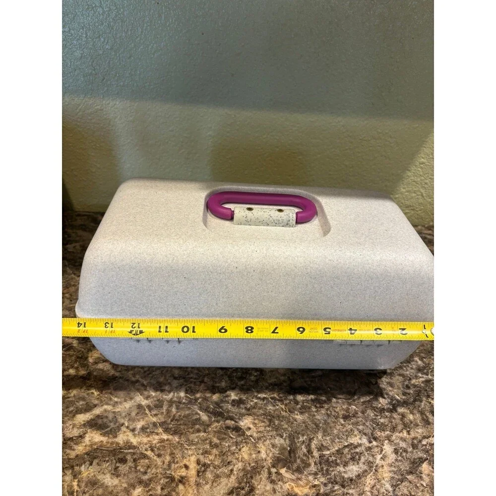 Vintage CABOODLES Case Large Grey Makeup Train Storage Box Mirror 2632 Speckled